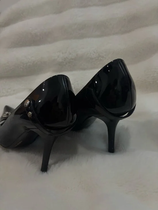 Christian Dior Black Patent Leather Pointed-Toe Heels with Silver D Buckle - Picture 4 of 8